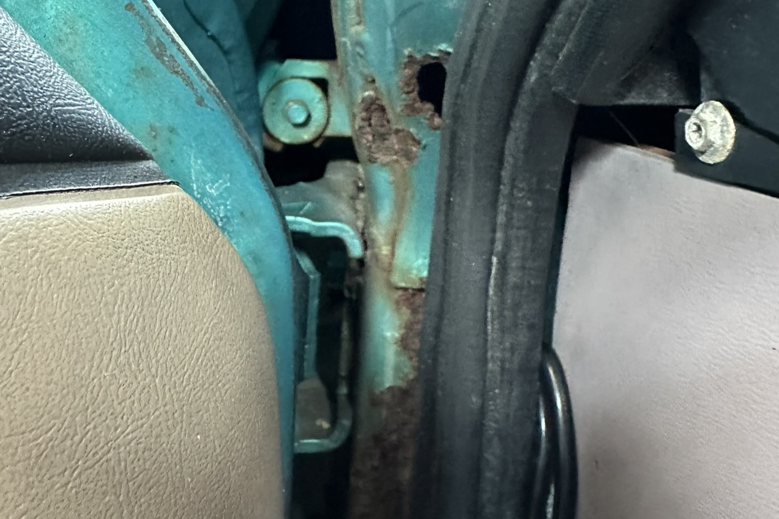 Smog Mustang door jamb rust